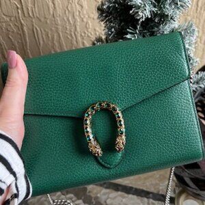 Gucci Dionysus Green Leather Wallet on Chain WOC w/ Dust Bag Auth